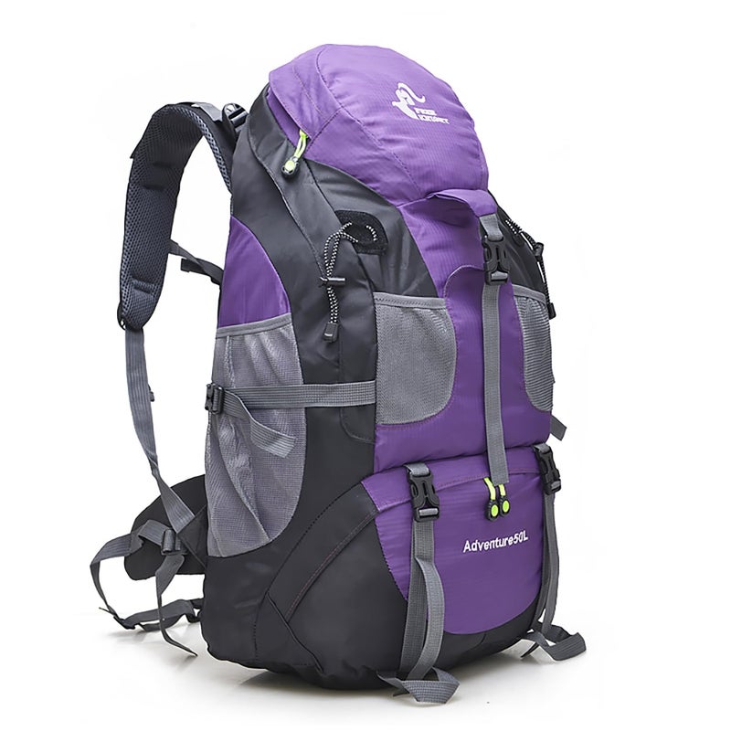 Bseash 50L Hiking Backpack, Water Resistant Lightweight Outdoor Sport Daypack Travel Bag for Camping Climbing Skiing Cycling (Purple - No Shoe Compartment) - Image 1